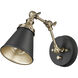 Edith 9 inch 60.00 watt Matte Black/Vintage Brass Swing Arm Sconce Wall Light